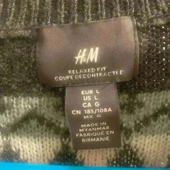 Men’s Relaxed Fit Jacquard Knit Pullover Sweater in gray white & greens LARGE - Picture 5 of 8